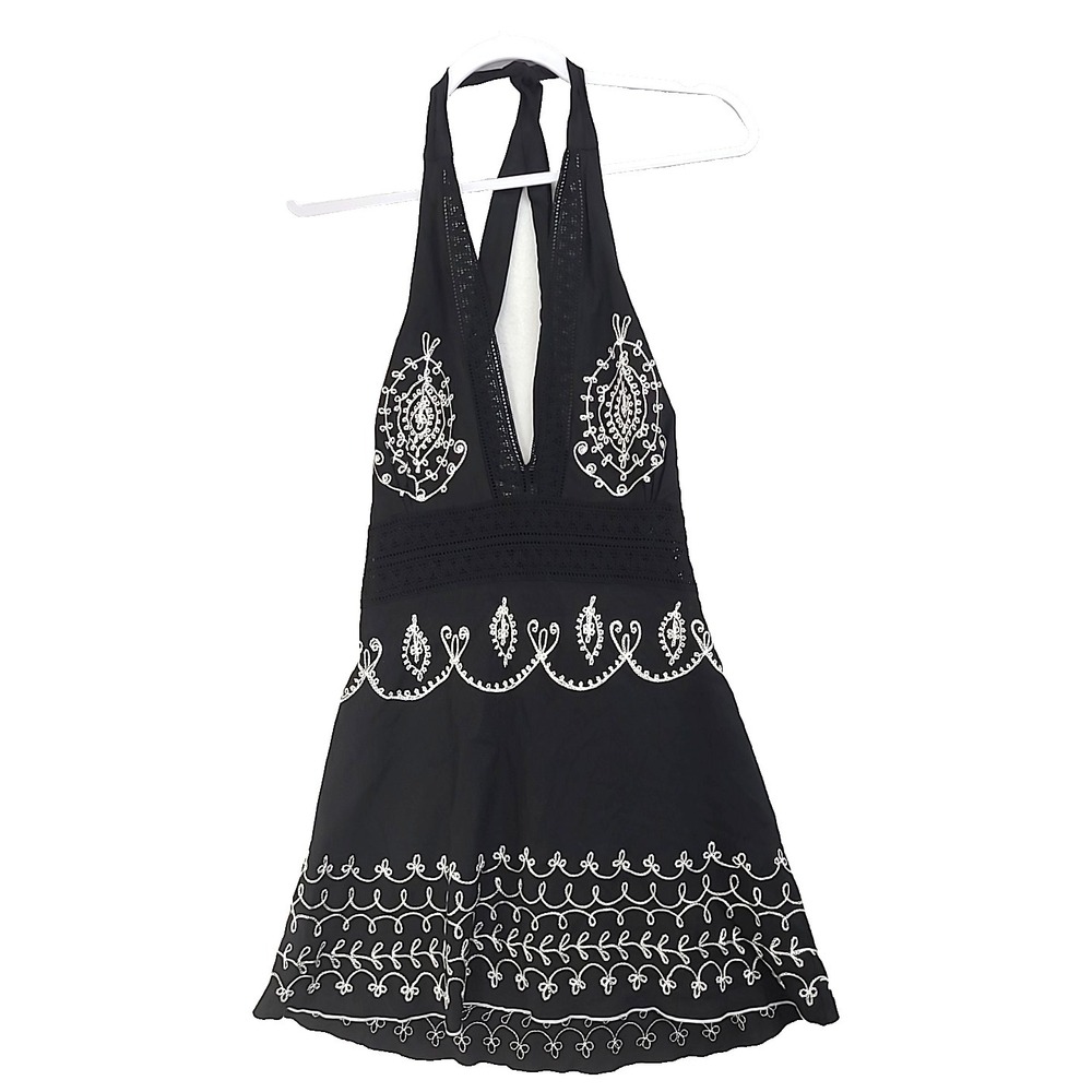 Embroidered Crochet Halter‎ Dress Uluwatu Mini Sz Medium Festival Party Beach...
